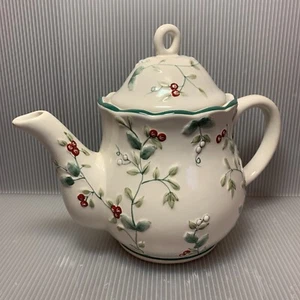 PFALTZGRAFF Winterberry Holly Textured Ceramic Teapot, 4 Cups, Holiday Christmas - Picture 1 of 12