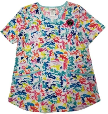 Scrubstar Women's Size Medium Artful Abstract V-Neck Print Scrub Top NWT - Image 1 of 4