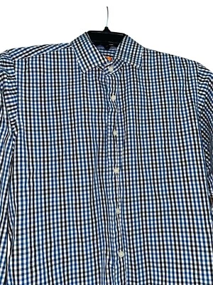 Camisa de vestir Tallia para hombre con puño abatible mediana 15,5 botones azul blanco a cuadros Foto 1 de 4
