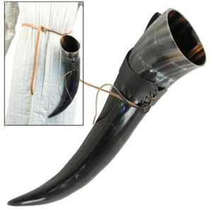 Cuerno de Beber Bovino Medieval Viking XL + Rana Cinturón de Cuero Negro Gratis - Imagen 1 de 8