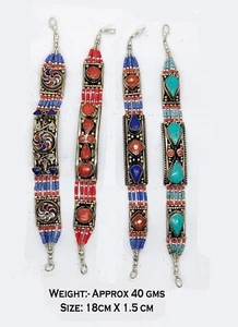Venta al por mayor lote de 4 pulseras de plata tibetana joyería turquesa asiática hechas a mano, B18 - Imagen 1 de 2