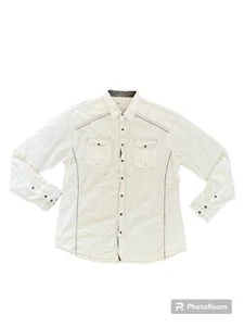BKE White Athletic Fit Mens Shirt Long Sleeve Gray Embroidered Cotton 2XL - Picture 1 of 10