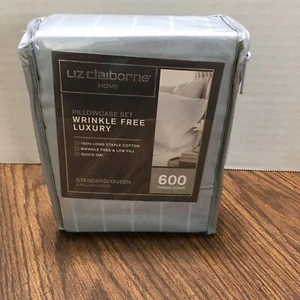 Liz Claiborne Pillowcase Set 600 TC Standard Queen Cotton Sateen Celestial BLue - Picture 1 of 6
