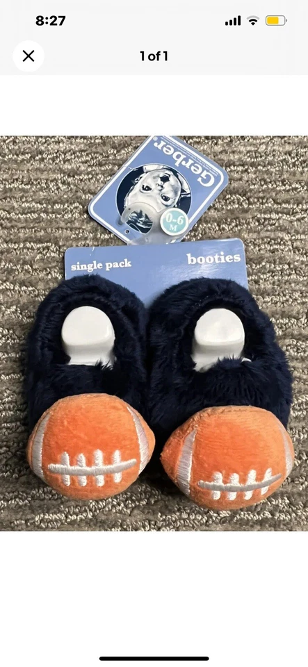GERBER BABY SINGLE PACK FOOTBALL BOOTIES/SLIPPERS 0-3 MONTHS NEW(blue bin #1) - Image 1 of 1