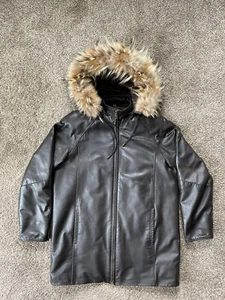 VTG 3/4 Leather Jacket Racoon Fur Hood Zipper Dupont Thermolite Insulation SZ Sm - Picture 1 of 12
