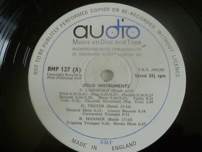 AUDIO BMP 127 BACKGROUND MUSIC RARE 10" UK LIBRARY VINYL LP RECORD SOUND EFFECTS - Image 1 of 3