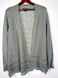 Tahari Leinenmischung Strickjacke Gr. L hellolivgrün vorne offen küstenneutral - Bild 1 von 8