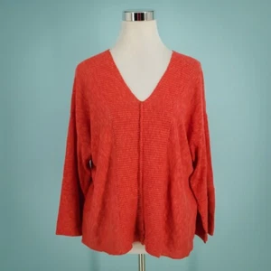 Habitat Size Small S Orange V Neck 3/4 Sleeve Boxy Artsy Linen Cotton Sweater - Picture 1 of 7