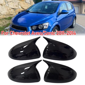 For Chevrolet Aveo/Sonic 2011-2014 Black/Carbon Add-on Side Mirror Cover Cap ABS - Foto 1 di 17