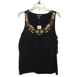 Cable & Gauge Black Knit Sleeveless Top Scoop Neck Beading Women's Medium NWT - Picture 1 of 10