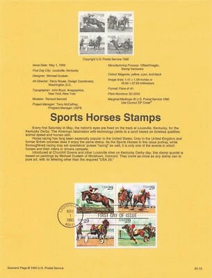 USPS Souvenir Page Sports Horses US 2759a SP1042 - Image 1 of 2
