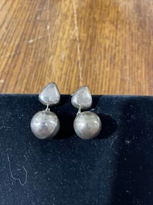 Vintage NF 925 Thailand Door knocker earrings Triangle Studs With Dangling Balls - Picture 1 of 7