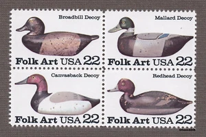Scott #2138-41 Duck Decoys - Folk Art 22c (Block of 4) 1985 Mint NH - Picture 1 of 2