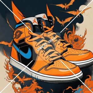 Nike Air Jordan Mid LE Charizard Portrait ART Digital Image Photo Wallpaper ART - Bild 1 von 3