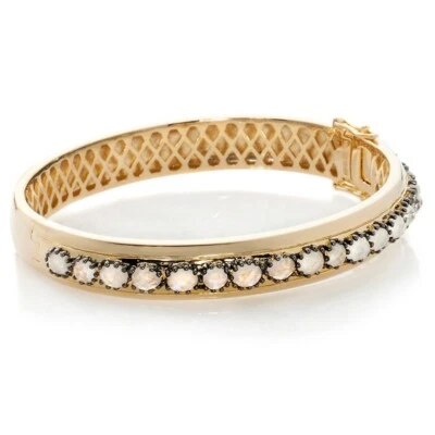 Rarities Goldtone Sterling Silver Rainbow Moonstone Hinged Bangle Bracelet 7in - Image 1 of 4