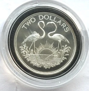 Bahamas 1989 Flamingos 2 Dollars Silver Coin,Proof - Picture 1 of 2