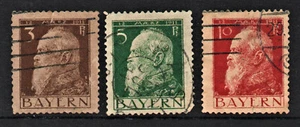 Used set of 3 stamps " 90th birthday of Prince regent Luitpoid " Bavaria 1911 - Picture 1 of 2