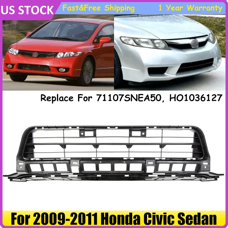 For 2009 2010 2011 Honda Civic Sedan Black Front Bumper Lower Grille HO1036127 - Image 1 of 4