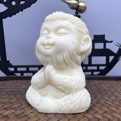 Estatuilla Tagua Nut Monkey Sun Wukong tallada a mano té mascota feng shui adorno Foto 1 de 4