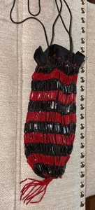 Vintage Black/Red Glass Beaded Purse Flapper Evening Bag Czecho Slovakia - Picture 1 of 5