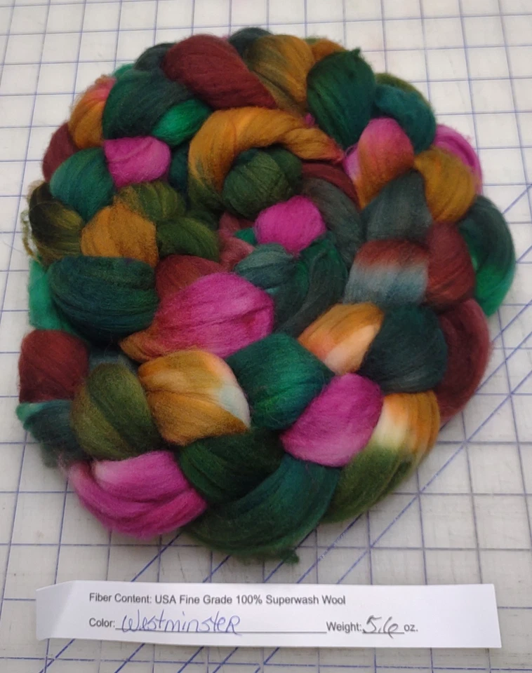 Superwash Fine Wool Top Roving Spinning Handpainted Dyed USA Westminster - Image 1 of 1