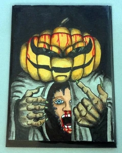Trapped Jo Lynch 2006 ACEO Art Card Horror Surreal Bloody Pumpkin Monster & Man - Picture 1 of 4