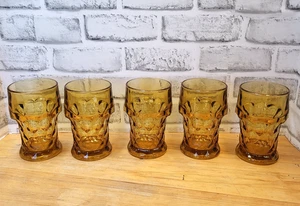 Vintage Amber Glass Tumblers Honeycomb "Georgian" 5- 12oz 5.5" Mid Century - Picture 1 of 9