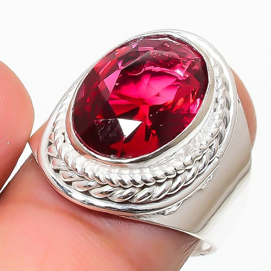 Anillo de plata de ley 925 hecho a mano con piedras preciosas de rubelita rosa de todos los tamaños para regalo Foto 1 de 1