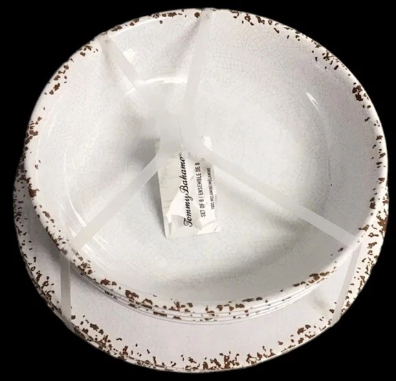 Nuevos platos de cena y tazones de pasta Tommy Bahama de melamina blancos craquelados 4 de cada uno Foto 1 de 1