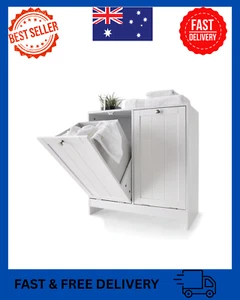 Tilt-Out White Laundry Hamper Cabinet Storage Shelf Washing Clothes Free Postage - Picture 1 of 6