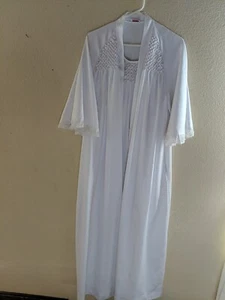 2 Piece Vintage Odette Barsa White Lace Peignoir Robe Gown S M Ankle Length - Picture 1 of 13