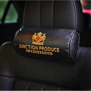 2Pcs JP Neck Pillows JDM Junction Produce Leather Car Seat Headrests Gold Logo - Picture 1 of 11