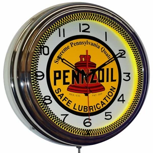 16" PENNZOIL Supreme Pennsylvania Quality Neon Wall Clock Garage Decor (Yellow) - Picture 1 of 7