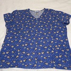 SB SCRUBS Monkey Print Blue Medical Top Pockets Easy Care Cotton Size XL - Picture 1 of 5