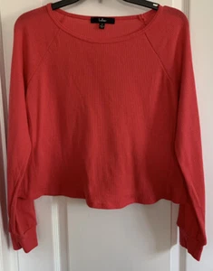 Lulus Womens Thermal Waffle Knit Top Small Pimento Long Sleeve Cropped Boat Neck - Picture 1 of 7