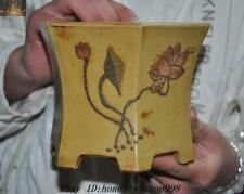 6'' old china Yixing purple sand pottery lotus flower Bonsai Potted plants pot