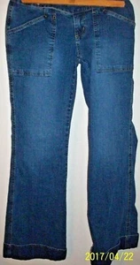 girls junior 9 blue denim jean trousers with cuffs on legs cargo pockets in fro - Picture 1 of 7