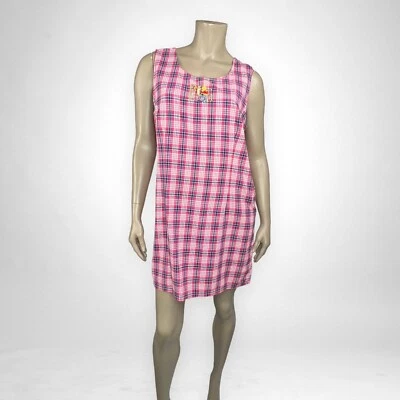 Vintage 90s Large Winnie the Pooh Plaid Dress Pink Navy Jumper Disney Sleeveless - Image 1 of 4