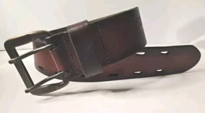 American Eagle Brown Leather Belt Boho Brass Double Buckle Women's Size 36 - Picture 1 of 6