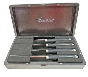 Pampered Chef 4pc Knife Set W/ Metal Case - Picture 1 of 5