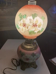 Vintage Gone With The Wind Floral Rose Hand Painted  Oil Electrical Parlor Lamp - Picture 1 of 9