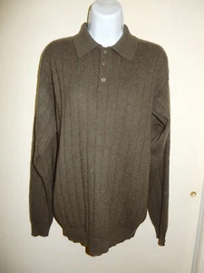 MEN'S 100% CASHMERE 3 BUTTONS POLO KHAKI LONG SLEEVE SWEATER M - Picture 1 of 10
