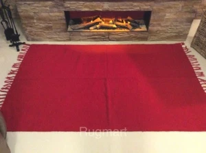 Eco Friendly Plain Red Natural Recycled Cotton Rich Reversible Area Rugs - Picture 1 of 7