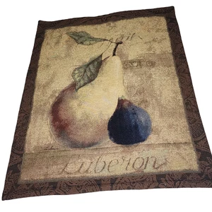 Vintage Tapestry Wall Hanging Pear and Fig Luberon Signed Cotton Poly USA 34x42 - Picture 1 of 9