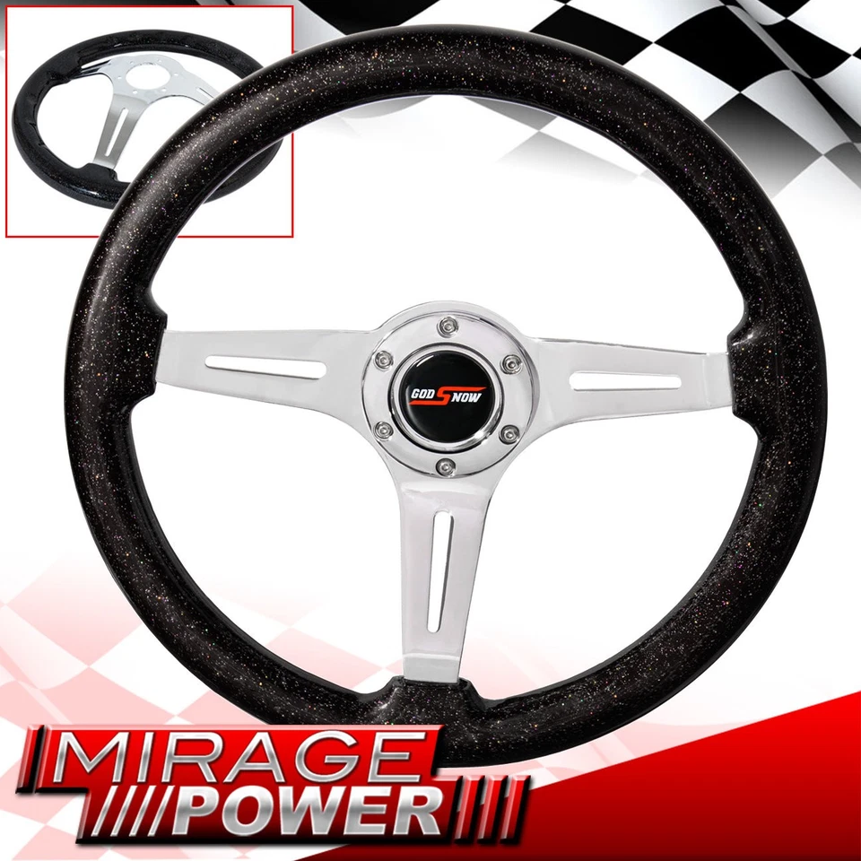 Metallic Black Wood Deep Dish Aluminum Center 3 Spoke Godsnow Steering Wheel - Изображение 1 из 4