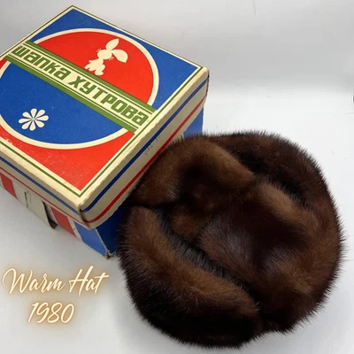 Sombrero único cálido de piel de visón de colección Ushanka antiguo invierno para hombre soviético con caja talla 57 Foto 1 de 4