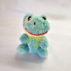 Vntg Fuzzy Friends Teal Yellow Swirl Frog Plush 5" Stuffed Animal Greenbrier - Picture 1 of 5