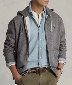 NEW POLO RALPH LAUREN Fleece Zip Hoodie Mens 2XL Alaskan Grey Sweatshirt $150 - Picture 1 of 11