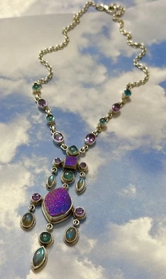 Nicky Butler Sterling Silver Moonstone Amethyst Druzy Y-Drop Waterfall Necklace - Image 1 of 3