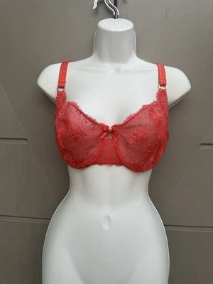 Sujetador Chantelle Terracota Transparente Floral Encaje Con Aros EE. UU. Talla 32 DDD 130 C12750 Foto 1 de 4